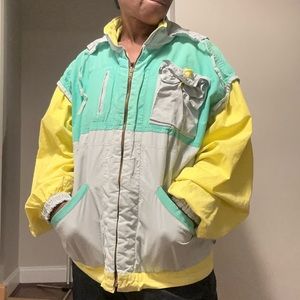 Spy vintage 80’s reversible hideaway hood full zip windbreaker Stepanovitch